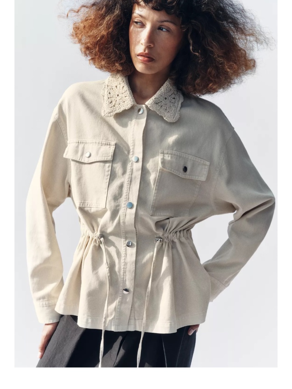 NWT. Zara crochet collar safari jacket